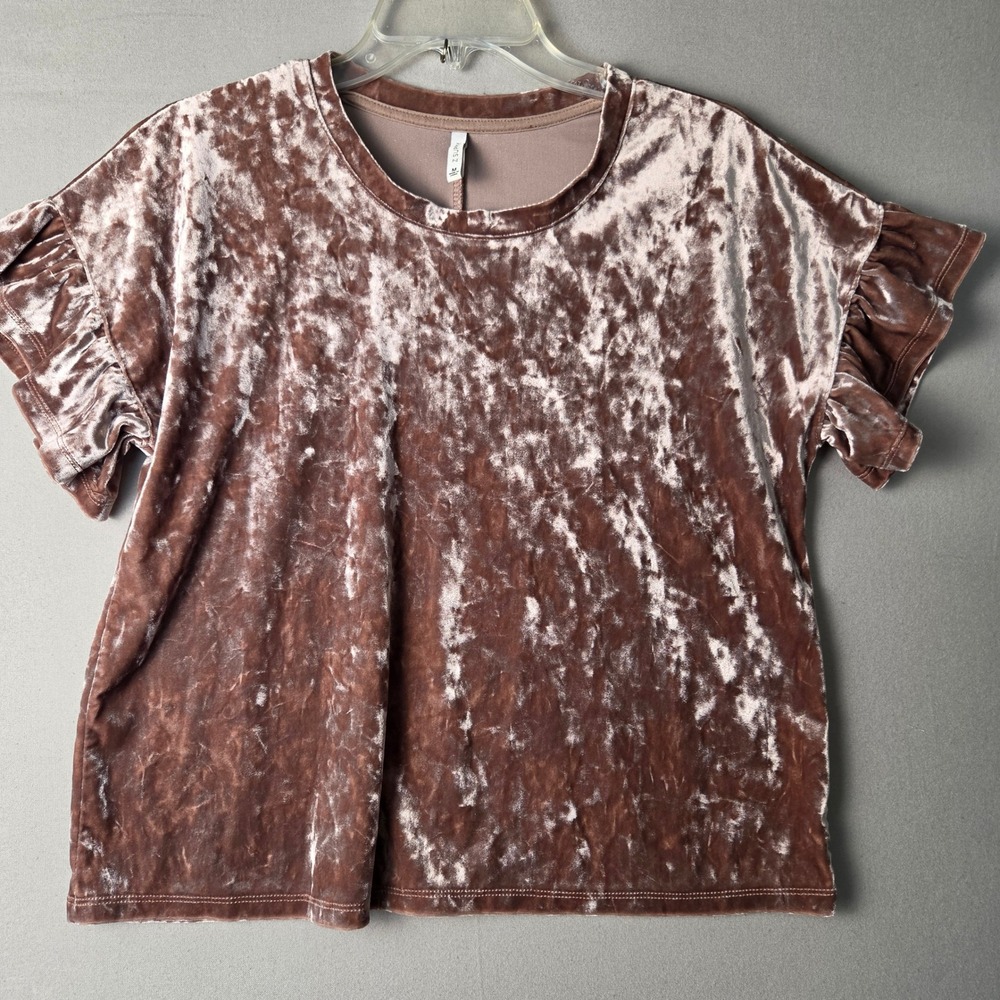 Z SUPPLY Mauve Brown Crushed Velvet Ruffle Sleeve Top Womens Medium Boho Luxe